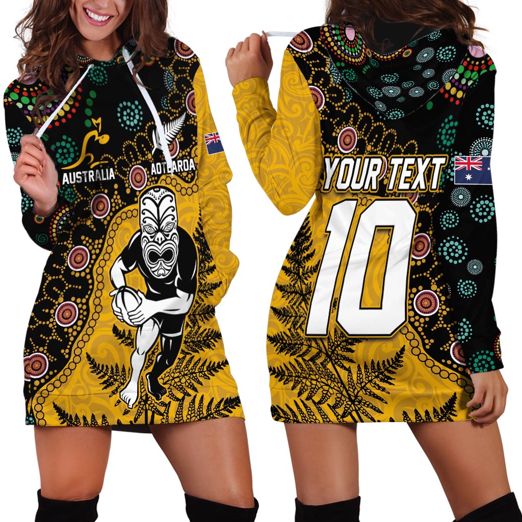 Custom New Zealand and Australia Rugby Hoodie Dress Maori Warrior With Aboriginal Version LT03 - Polynesian Pride