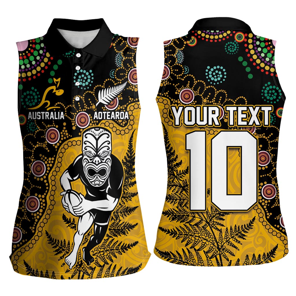 Custom New Zealand and Australia Rugby Women Sleeveless Polo Shirt Maori Warrior With Aboriginal Version LT03 - Polynesian Pride