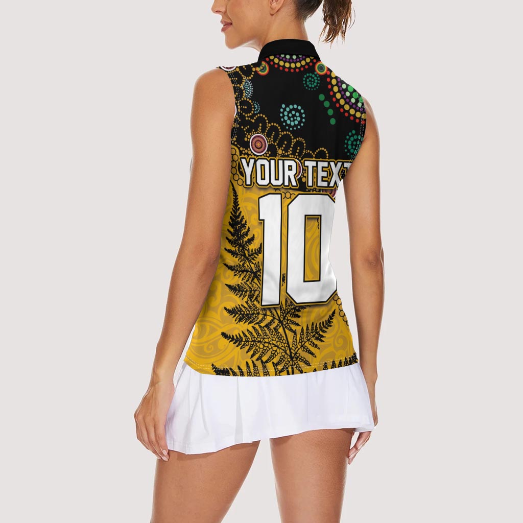 Custom New Zealand and Australia Rugby Women Sleeveless Polo Shirt Maori Warrior With Aboriginal Version LT03 - Polynesian Pride