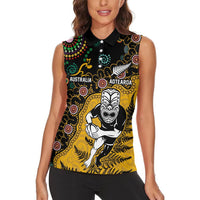 Custom New Zealand and Australia Rugby Women Sleeveless Polo Shirt Maori Warrior With Aboriginal Version LT03 - Polynesian Pride
