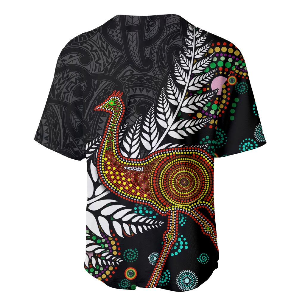 New Zealand Fern and Australia Emu Baseball Jersey Aboriginal Mix Maori Pattern LT03 - Polynesian Pride
