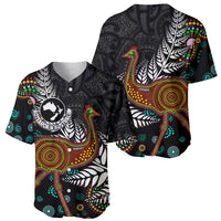 New Zealand Fern and Australia Emu Baseball Jersey Aboriginal Mix Maori Pattern LT03 - Polynesian Pride