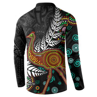 New Zealand Fern and Australia Emu Button Sweatshirt Aboriginal Mix Maori Pattern