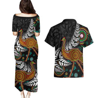 New Zealand Fern and Australia Emu Couples Matching Puletasi and Hawaiian Shirt Aboriginal Mix Maori Pattern LT03 - Polynesian Pride