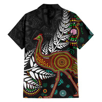 New Zealand Fern and Australia Emu Family Matching Long Sleeve Bodycon Dress and Hawaiian Shirt Aboriginal Mix Maori Pattern LT03 - Polynesian Pride