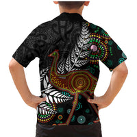 New Zealand Fern and Australia Emu Family Matching Mermaid Dress and Hawaiian Shirt Aboriginal Mix Maori Pattern LT03 - Polynesian Pride