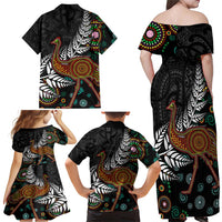New Zealand Fern and Australia Emu Family Matching Off Shoulder Maxi Dress and Hawaiian Shirt Aboriginal Mix Maori Pattern LT03 - Polynesian Pride