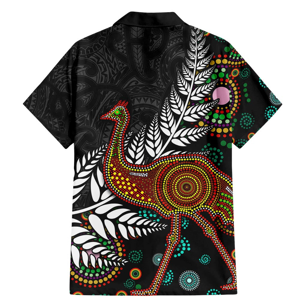 New Zealand Fern and Australia Emu Family Matching Off Shoulder Maxi Dress and Hawaiian Shirt Aboriginal Mix Maori Pattern LT03 - Polynesian Pride