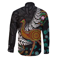 New Zealand Fern and Australia Emu Family Matching Off Shoulder Maxi Dress and Hawaiian Shirt Aboriginal Mix Maori Pattern LT03 - Polynesian Pride