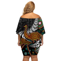 New Zealand Fern and Australia Emu Family Matching Off Shoulder Short Dress and Hawaiian Shirt Aboriginal Mix Maori Pattern LT03 - Polynesian Pride