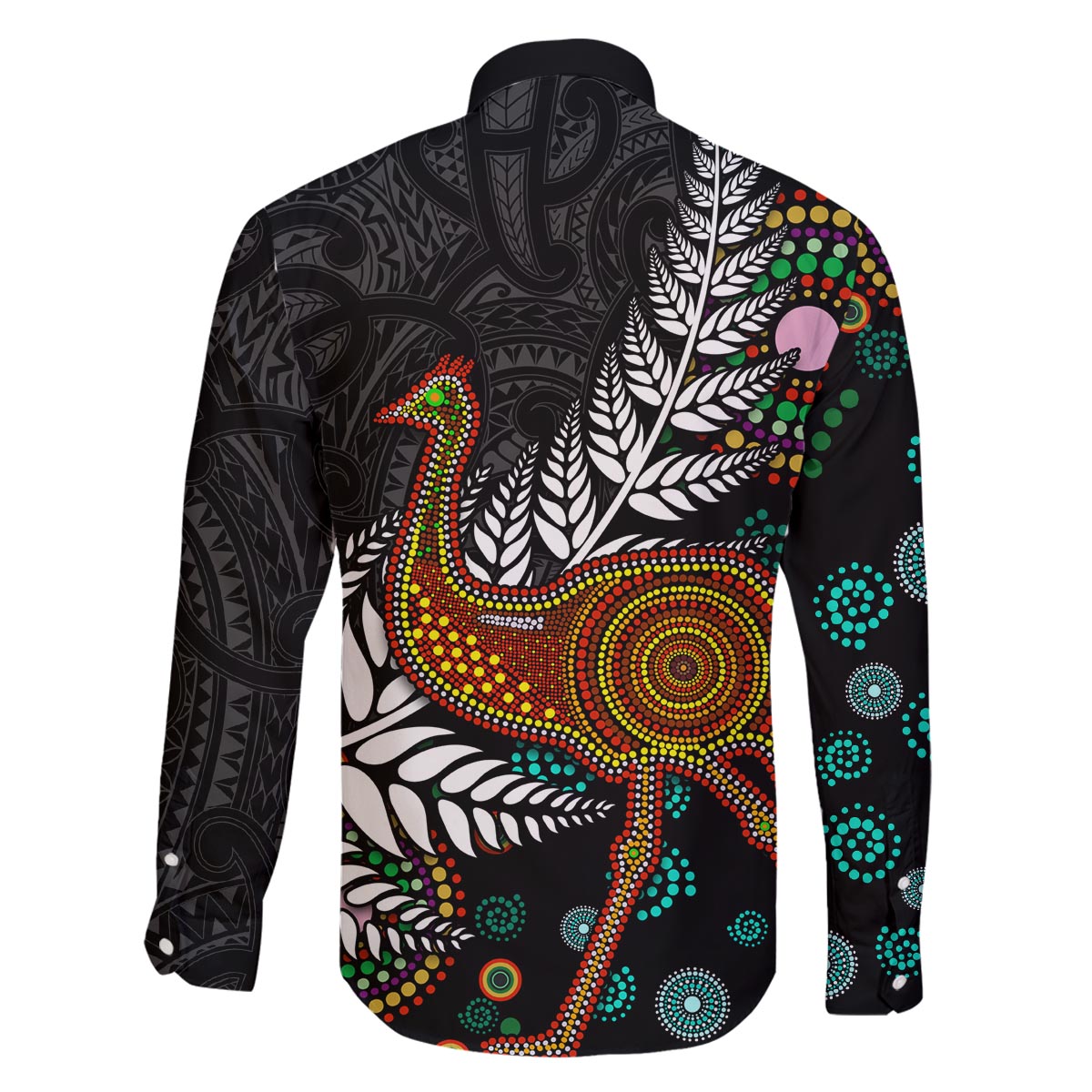 New Zealand Fern and Australia Emu Family Matching Puletasi and Hawaiian Shirt Aboriginal Mix Maori Pattern LT03 - Polynesian Pride
