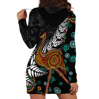 New Zealand Fern and Australia Emu Hoodie Dress Aboriginal Mix Maori Pattern LT03 - Polynesian Pride