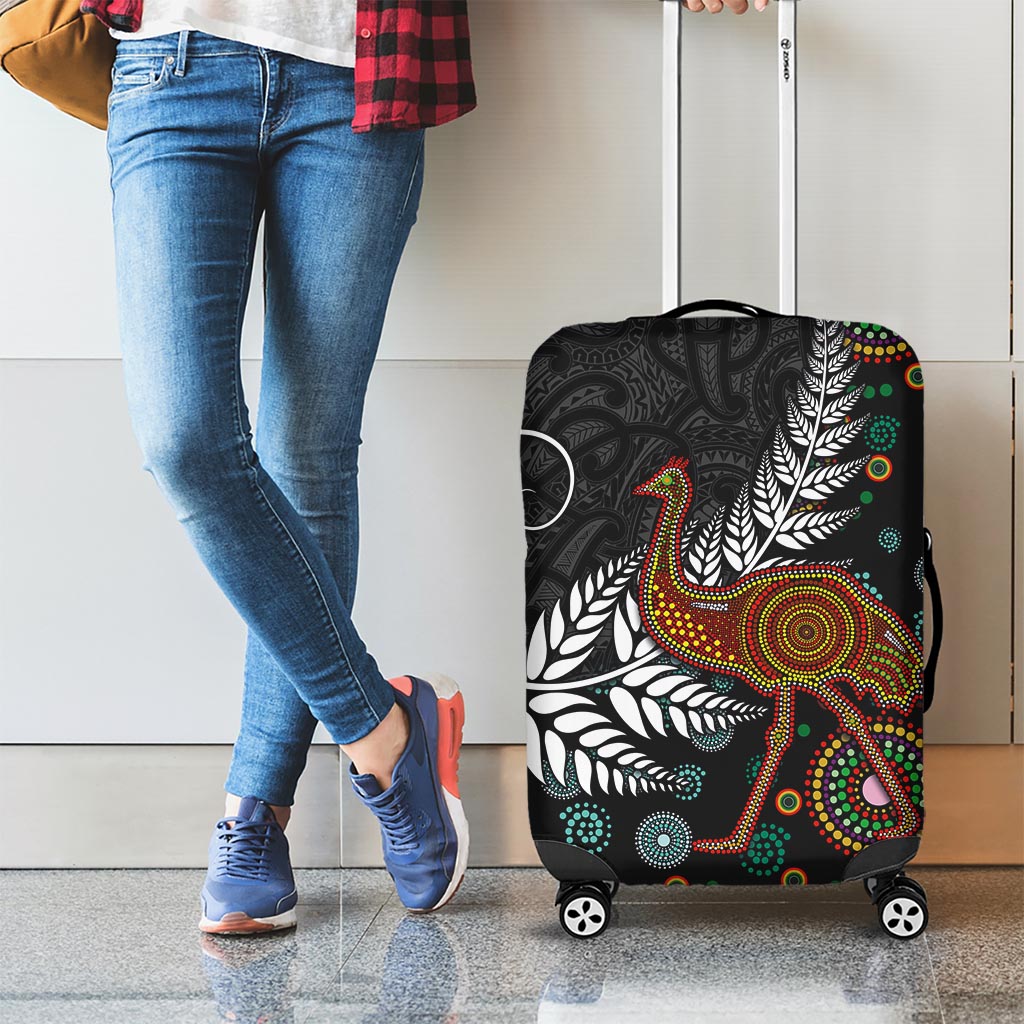 New Zealand Fern and Australia Emu Luggage Cover Aboriginal Mix Maori Pattern