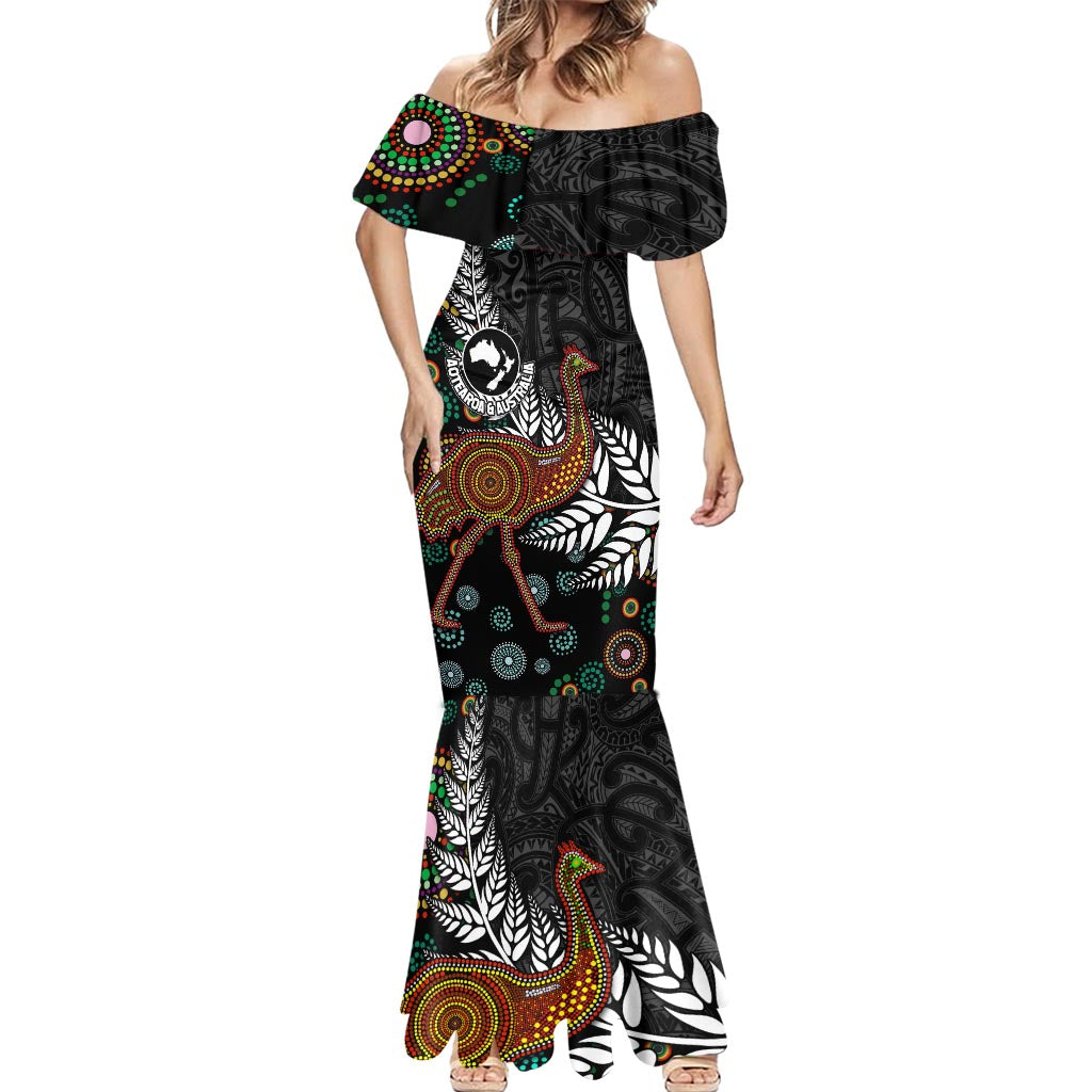New Zealand Fern and Australia Emu Mermaid Dress Aboriginal Mix Maori Pattern LT03 - Polynesian Pride