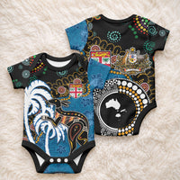 Fiji Palm Tree and Australia Kangaroo Baby Onesie Aboriginal Mix Tapa Pattern LT03 - Polynesian Pride
