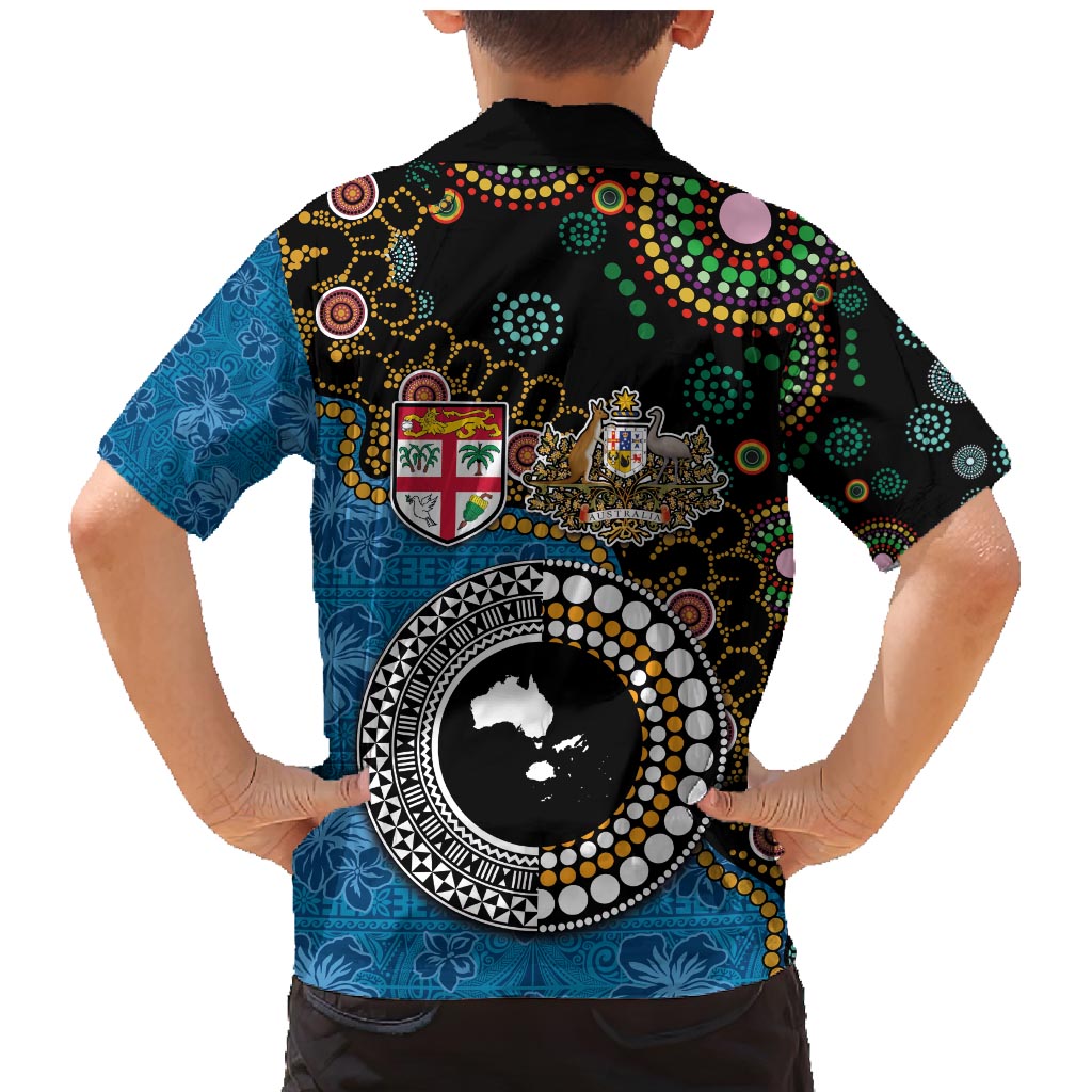 Fiji Palm Tree and Australia Kangaroo Family Matching Mermaid Dress and Hawaiian Shirt Aboriginal Mix Tapa Pattern LT03 - Polynesian Pride