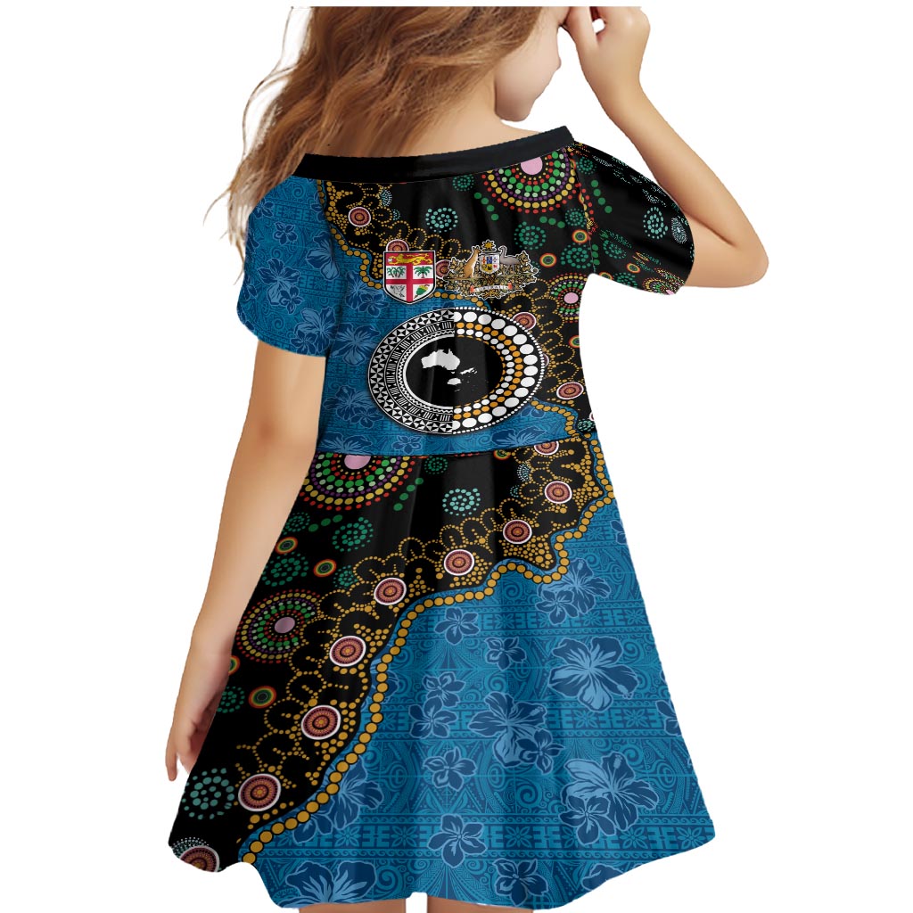Fiji Palm Tree and Australia Kangaroo Family Matching Mermaid Dress and Hawaiian Shirt Aboriginal Mix Tapa Pattern LT03 - Polynesian Pride