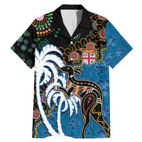 Fiji Palm Tree and Australia Kangaroo Family Matching Mermaid Dress and Hawaiian Shirt Aboriginal Mix Tapa Pattern LT03 Dad's Shirt - Short Sleeve Blue - Polynesian Pride