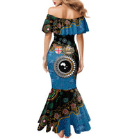 Fiji Palm Tree and Australia Kangaroo Family Matching Mermaid Dress and Hawaiian Shirt Aboriginal Mix Tapa Pattern LT03 - Polynesian Pride