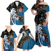 Fiji Palm Tree and Australia Kangaroo Family Matching Off Shoulder Maxi Dress and Hawaiian Shirt Aboriginal Mix Tapa Pattern LT03 - Polynesian Pride