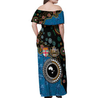 Fiji Palm Tree and Australia Kangaroo Family Matching Off Shoulder Maxi Dress and Hawaiian Shirt Aboriginal Mix Tapa Pattern LT03 - Polynesian Pride