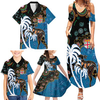 Fiji Palm Tree and Australia Kangaroo Family Matching Summer Maxi Dress and Hawaiian Shirt Aboriginal Mix Tapa Pattern LT03 - Polynesian Pride
