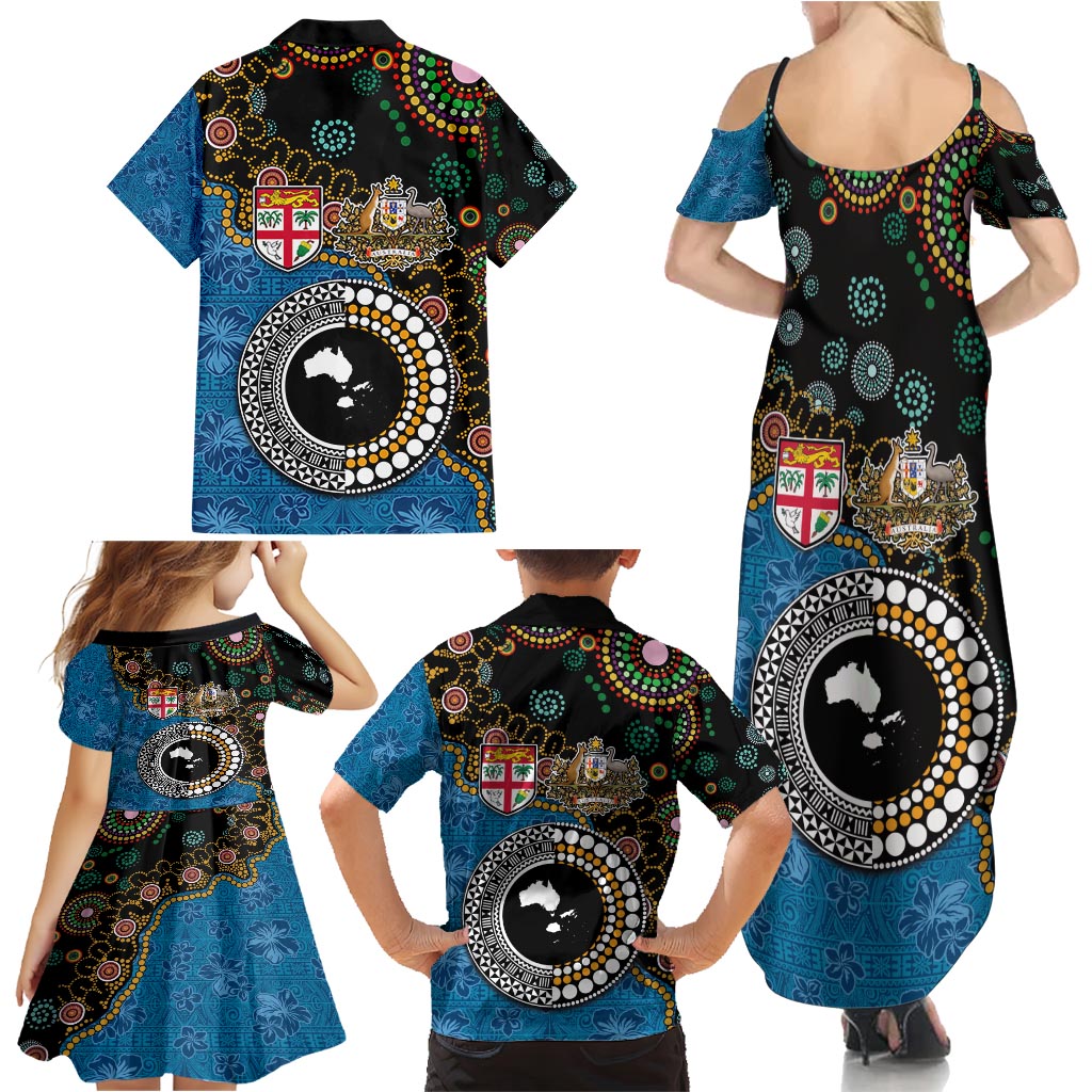 Fiji Palm Tree and Australia Kangaroo Family Matching Summer Maxi Dress and Hawaiian Shirt Aboriginal Mix Tapa Pattern LT03 - Polynesian Pride