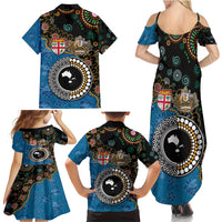 Fiji Palm Tree and Australia Kangaroo Family Matching Summer Maxi Dress and Hawaiian Shirt Aboriginal Mix Tapa Pattern LT03 - Polynesian Pride