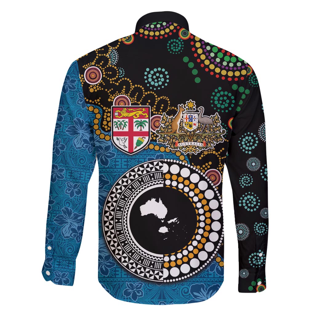 Fiji Palm Tree and Australia Kangaroo Family Matching Summer Maxi Dress and Hawaiian Shirt Aboriginal Mix Tapa Pattern LT03 - Polynesian Pride
