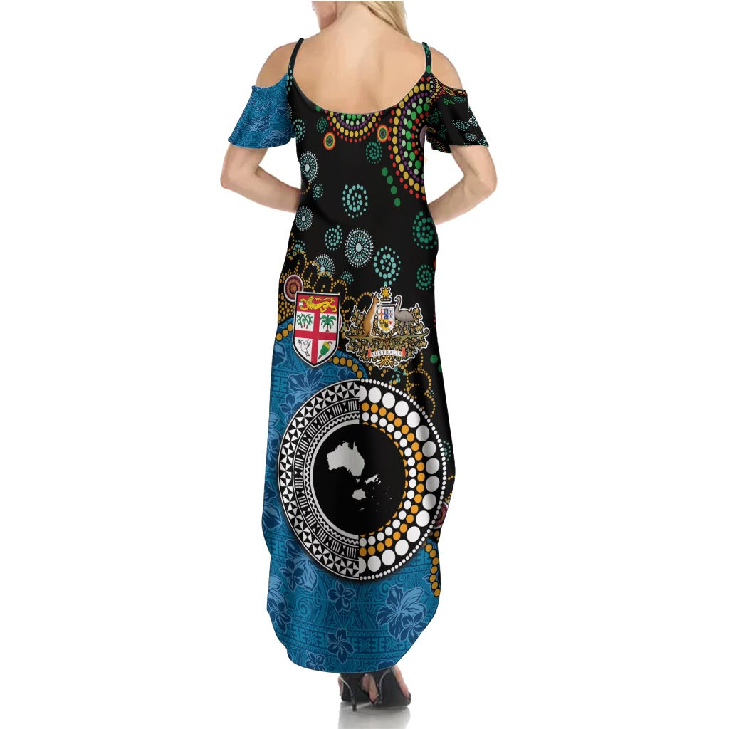 Fiji Palm Tree and Australia Kangaroo Family Matching Summer Maxi Dress and Hawaiian Shirt Aboriginal Mix Tapa Pattern LT03 - Polynesian Pride