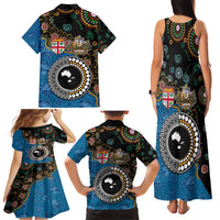 Fiji Palm Tree and Australia Kangaroo Family Matching Tank Maxi Dress and Hawaiian Shirt Aboriginal Mix Tapa Pattern LT03 - Polynesian Pride