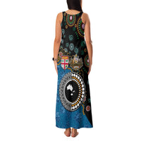 Fiji Palm Tree and Australia Kangaroo Family Matching Tank Maxi Dress and Hawaiian Shirt Aboriginal Mix Tapa Pattern LT03 - Polynesian Pride