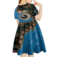 Fiji Palm Tree and Australia Kangaroo Kid Short Sleeve Dress Aboriginal Mix Tapa Pattern LT03 - Polynesian Pride