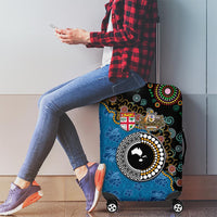 Fiji Palm Tree and Australia Kangaroo Luggage Cover Aboriginal Mix Tapa Pattern
