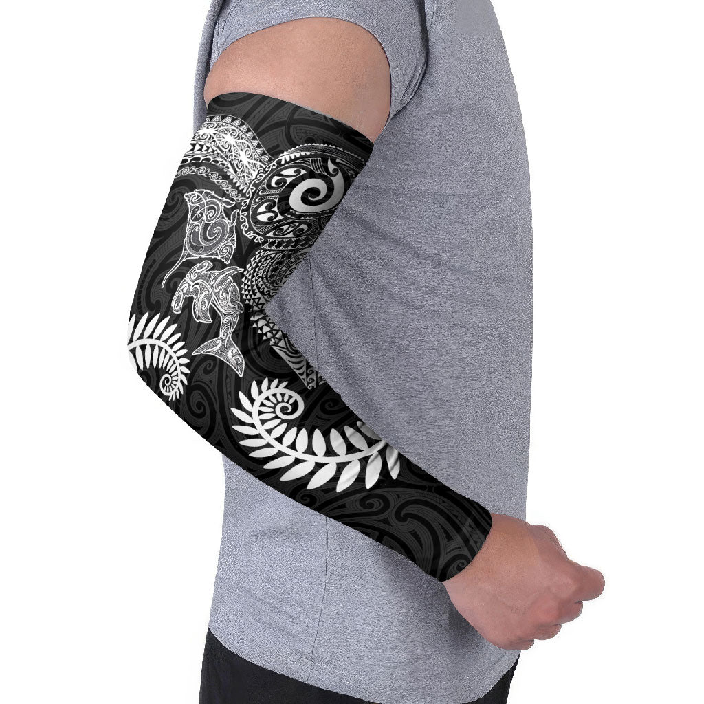 Aotearoa Maori Sea Animals Tribal Arm Sleeves Manta Ray and Shark Moko Pattern Black Color