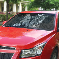 Aotearoa Maori Sea Animals Tribal Auto Sun Shade Manta Ray and Shark Moko Pattern Black Color
