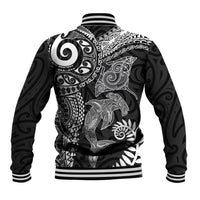 Aotearoa Maori Sea Animals Tribal Baseball Jacket Manta Ray and Shark Moko Pattern Black Color LT03 - Polynesian Pride