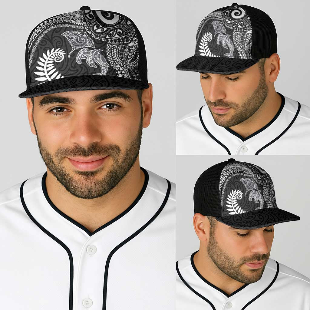 Aotearoa Maori Sea Animals Tribal Baseball Net Cap Manta Ray and Shark Moko Pattern Black Color