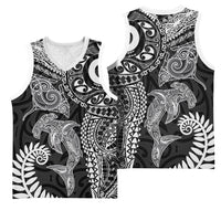 Aotearoa Maori Sea Animals Tribal Basketball Jersey Manta Ray and Shark Moko Pattern Black Color LT03 - Polynesian Pride