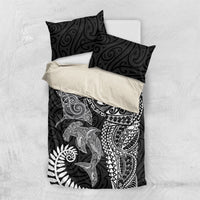 Aotearoa Maori Sea Animals Tribal Bedding Set Manta Ray and Shark Moko Pattern Black Color LT03 US Twin 172cm x 218cm Black - Polynesian Pride
