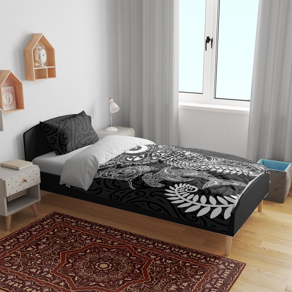 Aotearoa Maori Sea Animals Tribal Bedding Set Manta Ray and Shark Moko Pattern Black Color LT03 - Polynesian Pride
