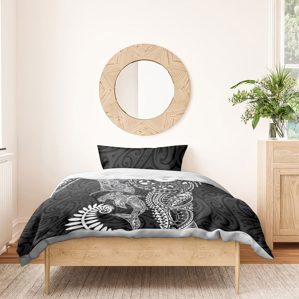 Aotearoa Maori Sea Animals Tribal Bedding Set Manta Ray and Shark Moko Pattern Black Color LT03 - Polynesian Pride