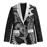 Aotearoa Maori Sea Animals Tribal Blazer Manta Ray and Shark Moko Pattern Black Color LT03 Unisex Black - Polynesian Pride