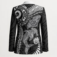 Aotearoa Maori Sea Animals Tribal Blazer Manta Ray and Shark Moko Pattern Black Color LT03 - Polynesian Pride