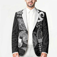Aotearoa Maori Sea Animals Tribal Blazer Manta Ray and Shark Moko Pattern Black Color LT03 - Polynesian Pride