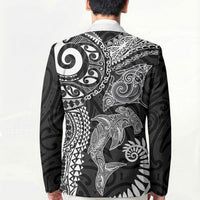 Aotearoa Maori Sea Animals Tribal Blazer Manta Ray and Shark Moko Pattern Black Color LT03 - Polynesian Pride