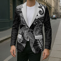 Aotearoa Maori Sea Animals Tribal Blazer Manta Ray and Shark Moko Pattern Black Color LT03 - Polynesian Pride