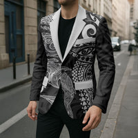 Aotearoa Maori Sea Animals Tribal Blazer Manta Ray and Shark Moko Pattern Black Color LT03 - Polynesian Pride