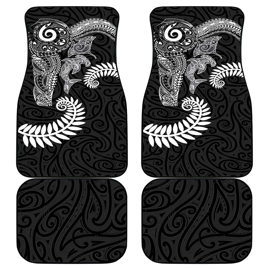 Aotearoa Maori Sea Animals Tribal Car Mats Manta Ray and Shark Moko Pattern Black Color