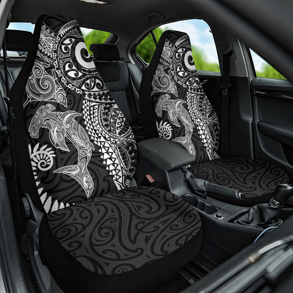 Aotearoa Maori Sea Animals Tribal Car Seat Cover Manta Ray and Shark Moko Pattern Black Color LT03 One Size Black - Polynesian Pride